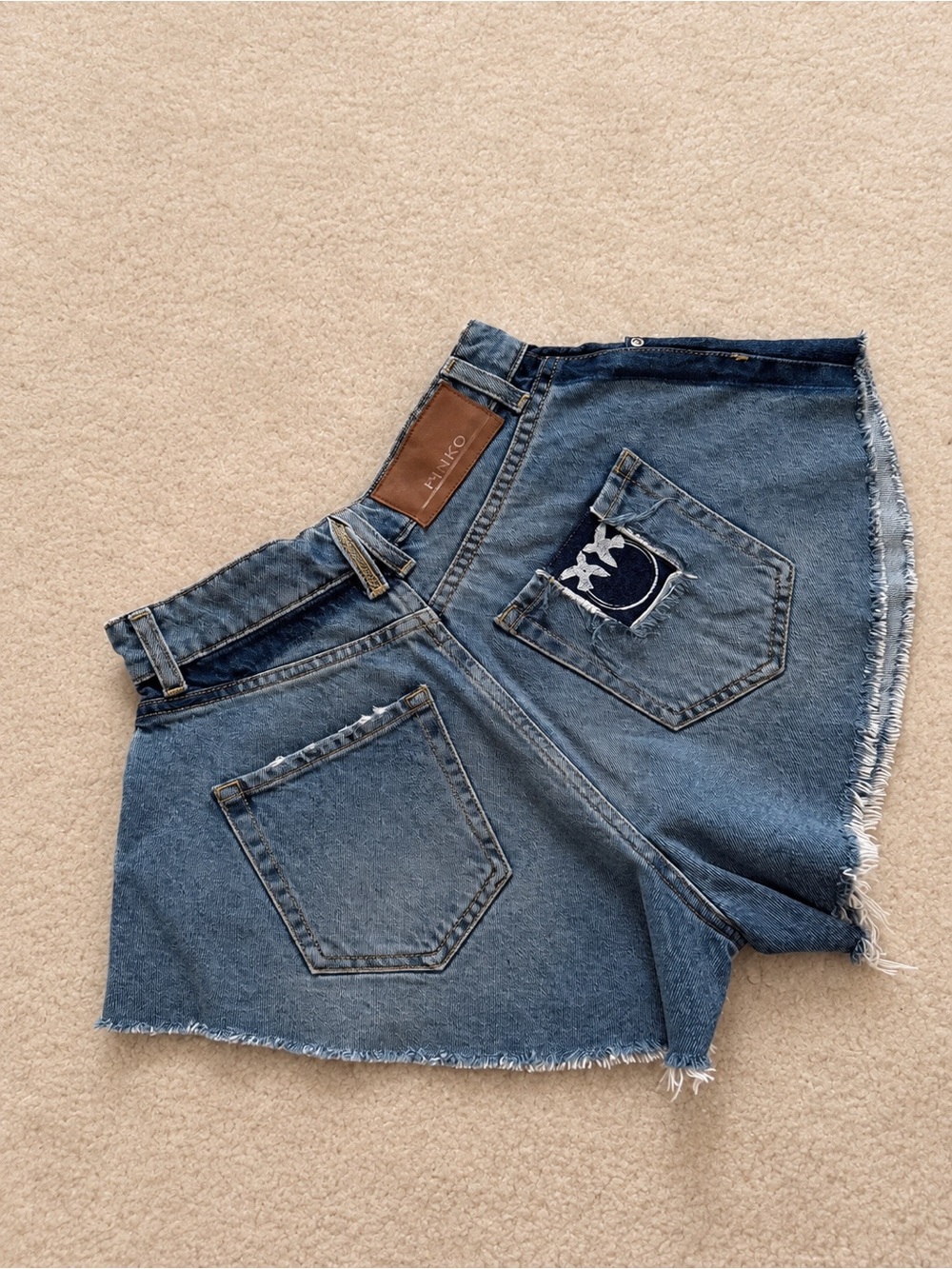 PINKO Logo Patch Butterfly Denim Shorts Blue Size 24